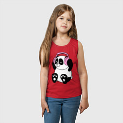 Майка детская хлопок Panda in headphones панда в наушниках, цвет: красный — фото 2