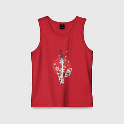 Майка детская хлопок Катана на фоне сакуры Z, цвет: красный