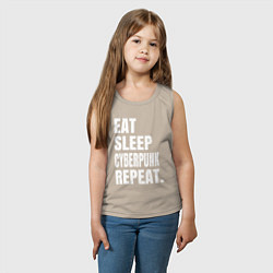 Майка детская хлопок EAT SLEEP CYBERPUNK REPEAT, цвет: миндальный — фото 2