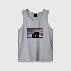 Майка детская хлопок Land Rover Defender на закате, цвет: меланж