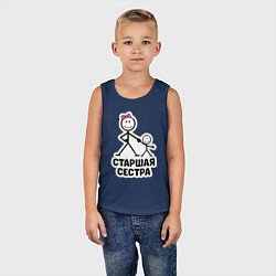 Майка детская хлопок Старшая сестра, цвет: тёмно-синий — фото 2
