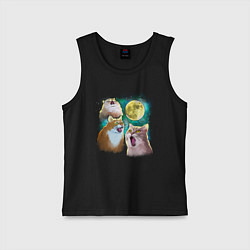 Майка детская хлопок Котики воют на Луну, цвет: черный