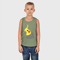 Майка детская хлопок Попугай корелла портрет, цвет: авокадо — фото 2