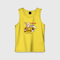 Майка детская хлопок Счастливый Сайтама с пакетами продуктов One Punch-, цвет: желтый