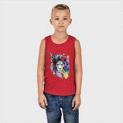 Майка детская хлопок Лев в цветах и перьях, цвет: красный — фото 2