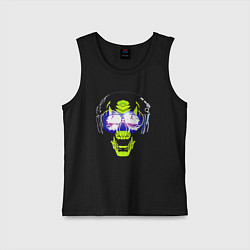 Майка детская хлопок Neon skull - music lover, цвет: черный