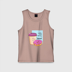 Майка детская хлопок Кофе и пончики - это любовь, цвет: пыльно-розовый
