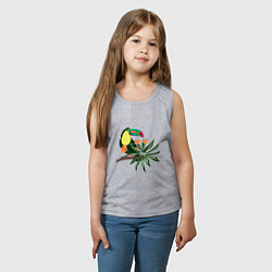 Майка детская хлопок Птица тукан с цветами и листьями, цвет: меланж — фото 2