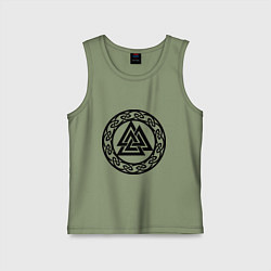 Майка детская хлопок Валькнут - символ Одина, цвет: авокадо