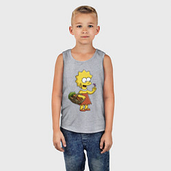 Майка детская хлопок Lisa Simpson с гусеницей на даче, цвет: меланж — фото 2