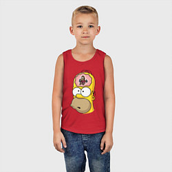 Майка детская хлопок Мартышка бьёт в тарелки в голове Гомера Симпсона, цвет: красный — фото 2