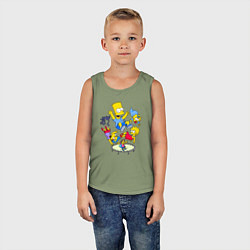 Майка детская хлопок Персонажи из мультфильма Симпсоны прыгают на батут, цвет: авокадо — фото 2