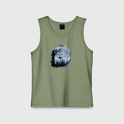 Майка детская хлопок Лисичка на качелях, цвет: авокадо