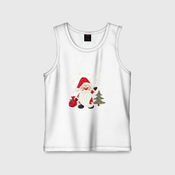 Майка детская хлопок Дед Мороз с подарками Новый год, цвет: белый