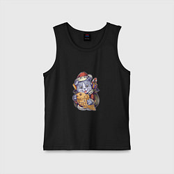 Майка детская хлопок Новогодний котик с рыбкой, цвет: черный