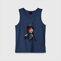 Майка детская хлопок Чёрная кошка Уэнсдэй, цвет: тёмно-синий