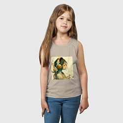 Майка детская хлопок Девочка в наушниках, цвет: миндальный — фото 2