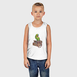 Майка детская хлопок Зеленый попугай на сундуке с сокровищами, цвет: белый — фото 2