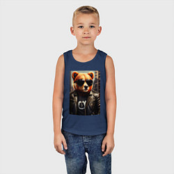 Майка детская хлопок Медведь рокер, цвет: тёмно-синий — фото 2