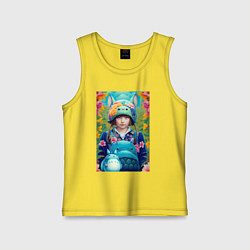 Майка детская хлопок Girl with Totoro - fantasy - neural network, цвет: желтый