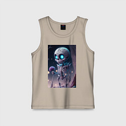 Майка детская хлопок Скелет с цветком, цвет: миндальный