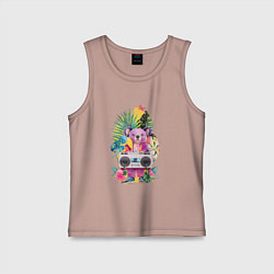 Детская майка Розовая коала с бумбоксом и тропическими листьями