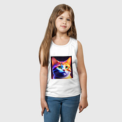 Майка детская хлопок Милый котик с большими глазами, цвет: белый — фото 2