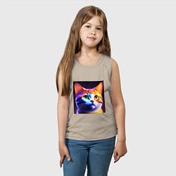 Майка детская хлопок Милый котик с большими глазами, цвет: миндальный — фото 2