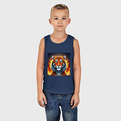 Майка детская хлопок Огненный тигр, цвет: тёмно-синий — фото 2