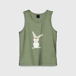 Майка детская хлопок Милый кролик с венком на голове, цвет: авокадо