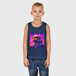 Майка детская хлопок Сокол на фоне неонового города, цвет: тёмно-синий — фото 2