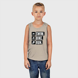 Майка детская хлопок Swim bike run, цвет: миндальный — фото 2