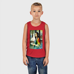 Майка детская хлопок Мона Лиза в библиотеке - нейросеть - акварель, цвет: красный — фото 2