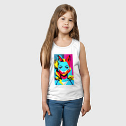Майка детская хлопок Fox girl - pop art - neural network, цвет: белый — фото 2