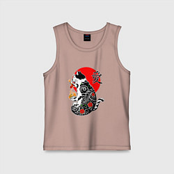 Майка детская хлопок Котик - якудза и иероглиф, цвет: пыльно-розовый