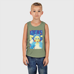 Майка детская хлопок Девушка с голубыми волосами в цветочном венке, цвет: авокадо — фото 2