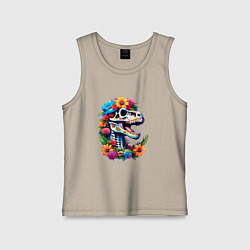 Детская майка Череп тираннозавра с яркими цветами, мексиканский