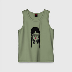 Майка детская хлопок Силуэт Уэнсдей: соцсети и ободрение, цвет: авокадо