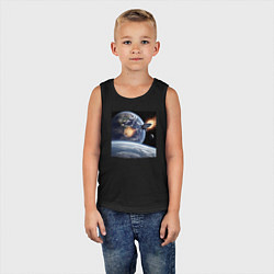 Майка детская хлопок Ракета улетает на луну, цвет: черный — фото 2