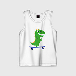 Майка детская хлопок Детский динозаврик на скейтборде, цвет: белый
