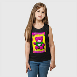 Майка детская хлопок Розовый мишка плюшевый, цвет: черный — фото 2