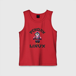 Майка детская хлопок Система линукс пингвин в кимоно, цвет: красный