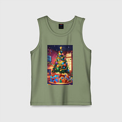 Майка детская хлопок Красочное рождество, цвет: авокадо