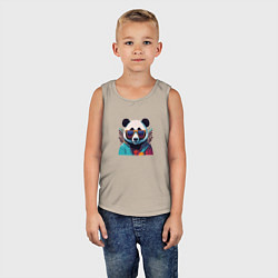 Майка детская хлопок Модная панда в солнечных очках, цвет: миндальный — фото 2