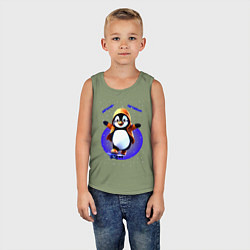 Майка детская хлопок Пингвин на скейте, цвет: авокадо — фото 2
