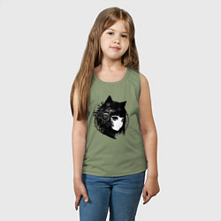 Майка детская хлопок Девочка кошка - киберпанк, цвет: авокадо — фото 2