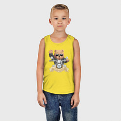 Майка детская хлопок Плюшевый медвежонок байкер, цвет: желтый — фото 2