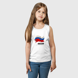 Майка детская хлопок Развевающийся флаг России с надписью, цвет: белый — фото 2