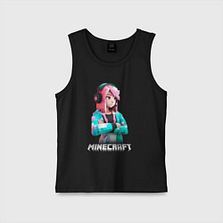 Майка детская хлопок Minecraft девушка с розовыми волосами, цвет: черный