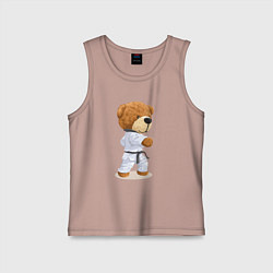 Майка детская хлопок Плюшевый медведь в кимоно, цвет: пыльно-розовый